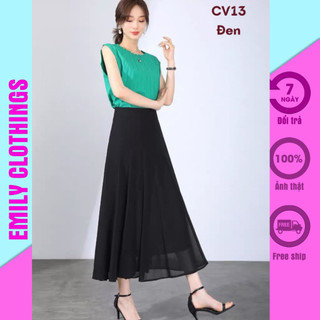 Chân váy xòe 2 lớp dáng dài 80cm vải lụa cát mềm mướt cực sang EMILY CV13