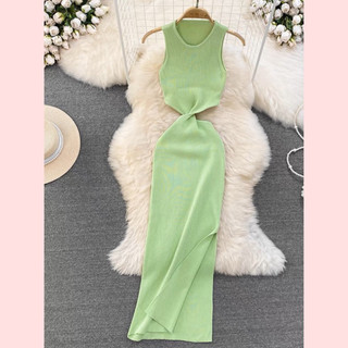 Sẵn - Đầm len body tím cut eo Đầm Dệt Kim Sát Nách Hở Eo Thời Trang Mùa Hè Quyến Rũ Cho Nữ Đầm Hai Dây Ôm Dáng Gợi Cảm