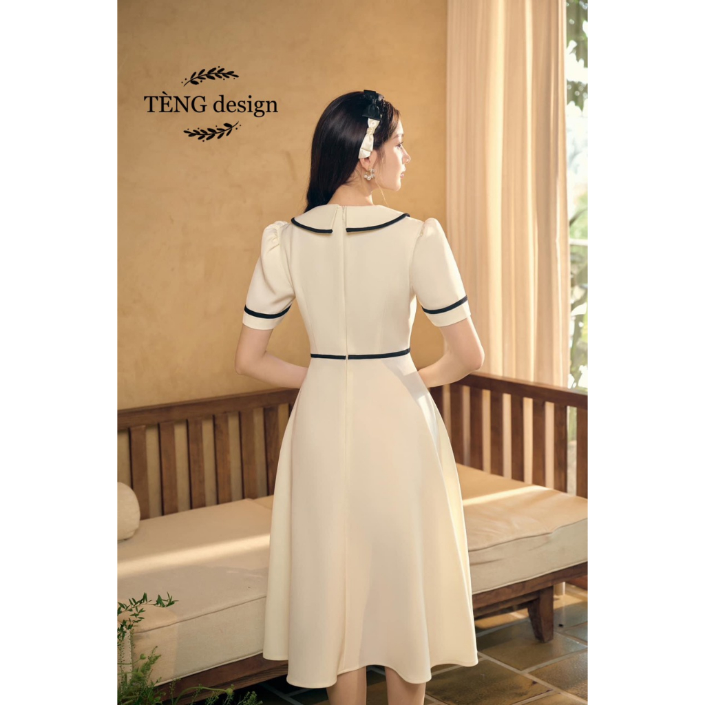 Váy Xoè Cổ Sen Chạy Viền , Tiểu Thư Sang Chảnh