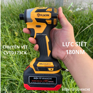 Máy bắn vít hukan hk-cvtd173ck dùng pin đóng lực 180nm, chỉnh 4 tốc độ có đèn led trợ sáng