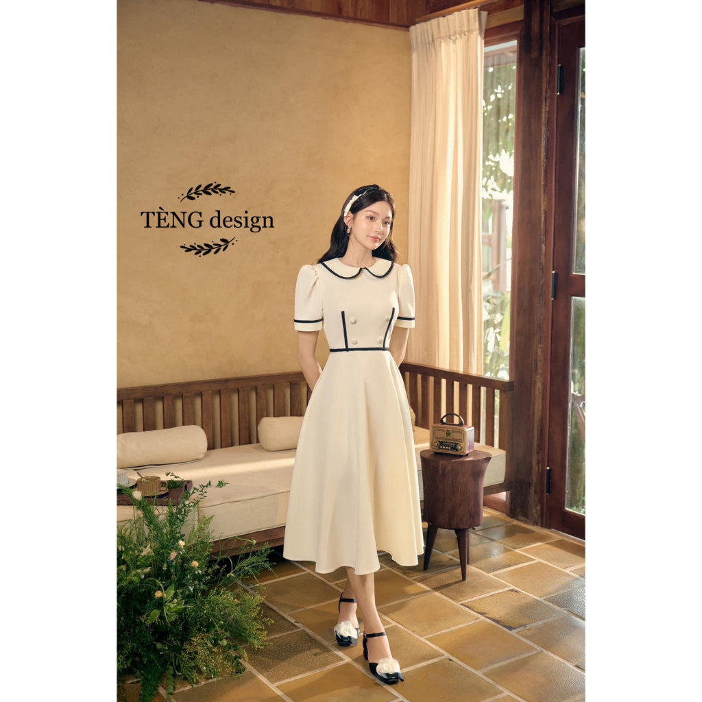 Váy Xoè Cổ Sen Chạy Viền , Tiểu Thư Sang Chảnh