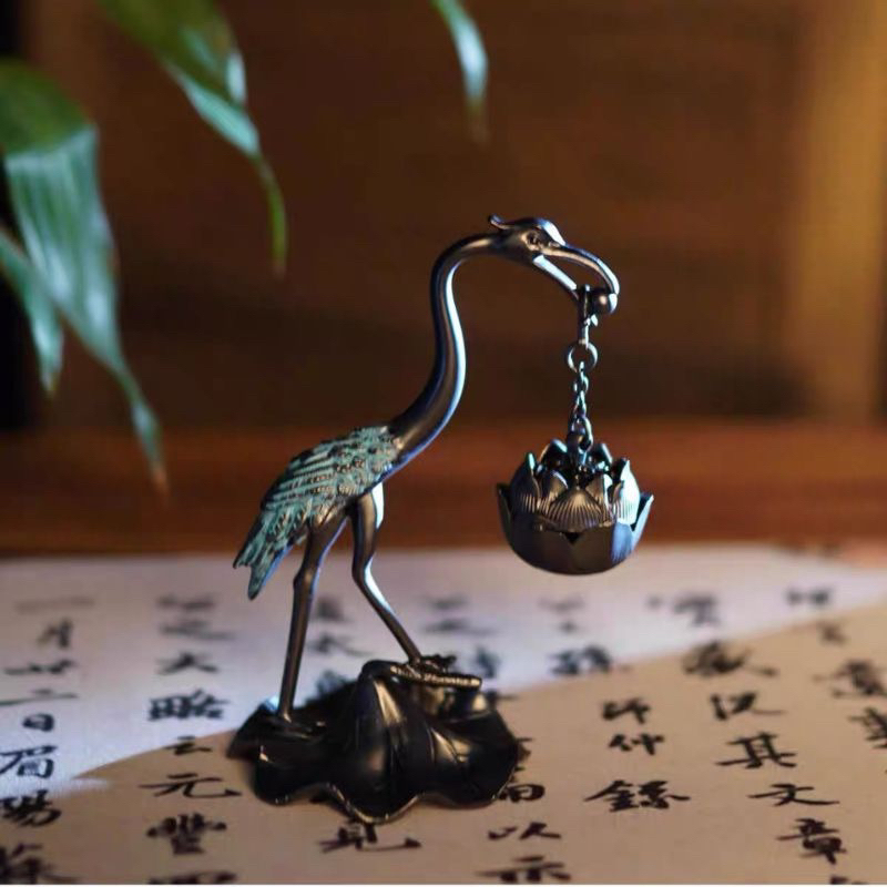 Hạc Đốt Trầm Hương - LƯ XÔNG TRẦM HẠC TIÊN NGẬM HOA SEN Hồng Hạc Đốt Trầm Hương Lư Hương Chất Liệu Đồng