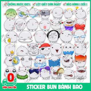 Bộ 20/40 sticker chủ đề BUN BÁNH BAO biểu cảm ngộ nghĩnh trên mạng xã hội chống nước dán điện thoại, laptop, xe đạp,...