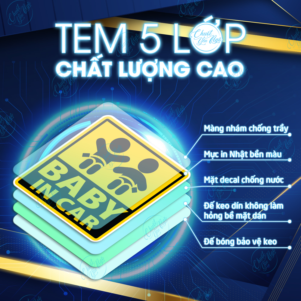 2 logo sticker 10cm x 10cm Baby In Car cho xe ô tô hình 2 em bé