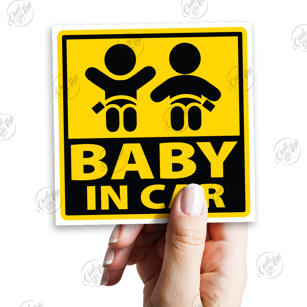 2 logo sticker 10cm x 10cm Baby In Car cho xe ô tô hình 2 em bé