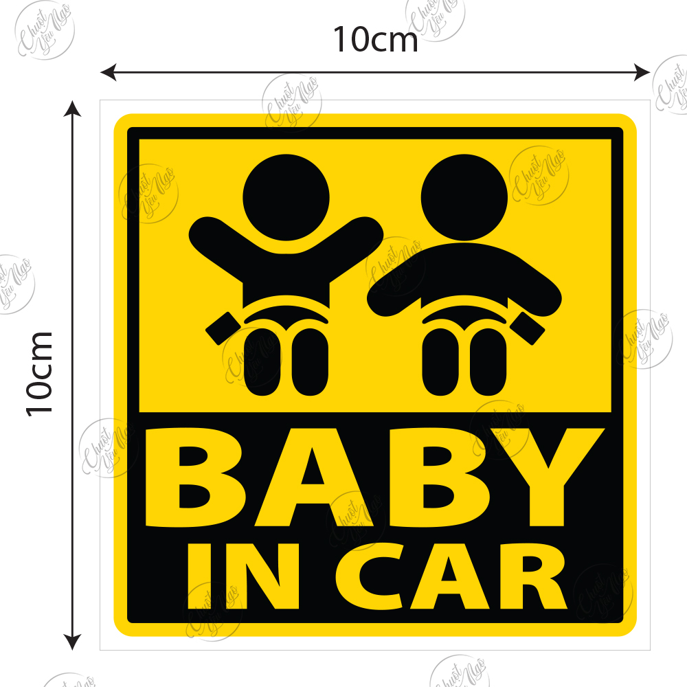 2 logo sticker 10cm x 10cm Baby In Car cho xe ô tô hình 2 em bé