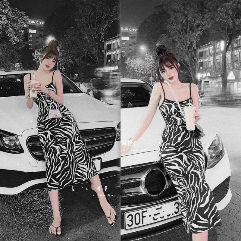 Váy body vằn dáng suông đan dây lưng chuẩn mẫu