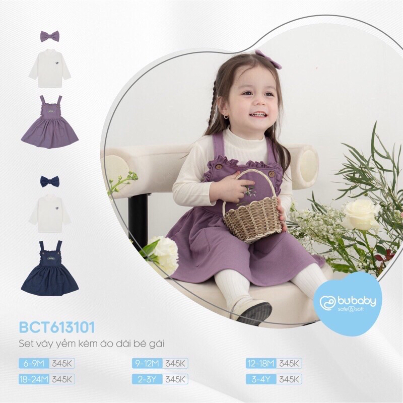 BU BABY Set váy yếm kèm áo dài bé gái hãng Bu