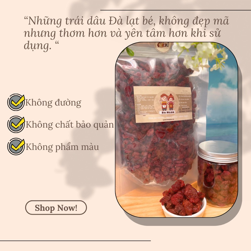 Dâu tây sấy dẻo không đường - hàng Đà Lạt - không chất bảo quản