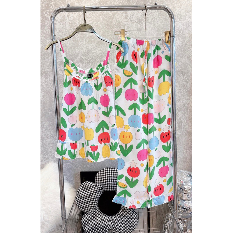 Đồ bộ tole, bộ lanh mặc nhà VNXK F21 2 dây quần dài 2023 siêu mát,mỏng nhẹ thỏai mái cho mùa hè.