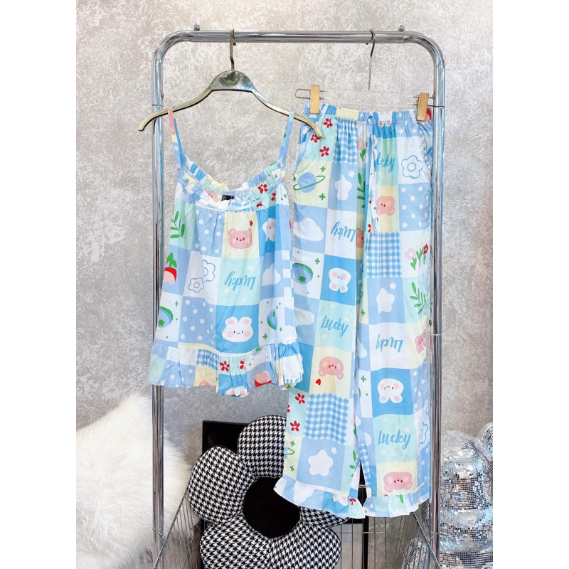 Đồ bộ tole, bộ lanh mặc nhà VNXK F21 2 dây quần dài 2023 siêu mát,mỏng nhẹ thỏai mái cho mùa hè.