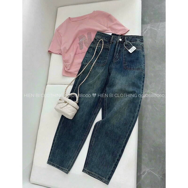 Quần Baggy denim cạp cao siêu hot#9001