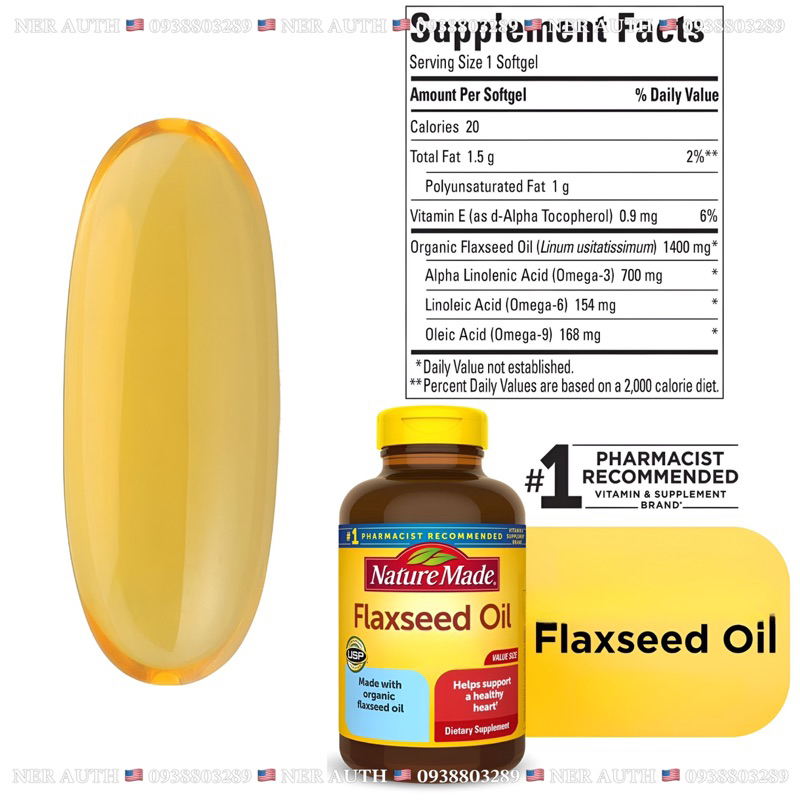 Viên Uống Dầu Hạt Lanh Flaxseed Oil Nature Made 300 Viên Của Mỹ - Air Date Mới