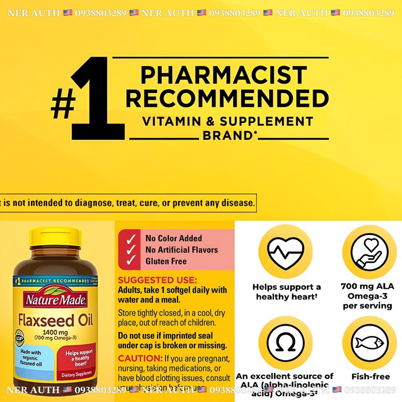 Viên Uống Dầu Hạt Lanh Flaxseed Oil Nature Made 300 Viên Của Mỹ - Air Date Mới