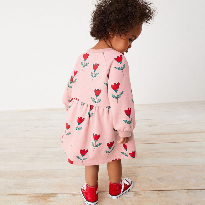 Váy bé gái Little Maven váy thu đông dài tay bé gái hồng hoa FJA72