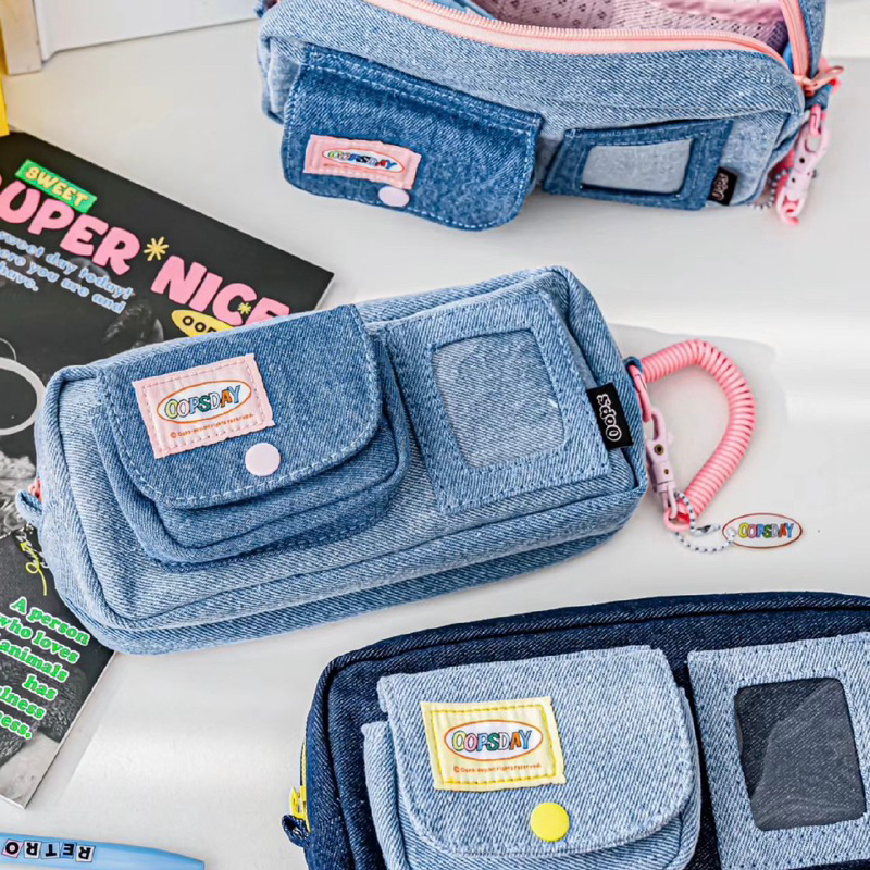 Túi Đựng Bút Đa Năng Vải Denim OPPSDAY - Hộp Bút Denim Đa Năng Phong Cách Retro