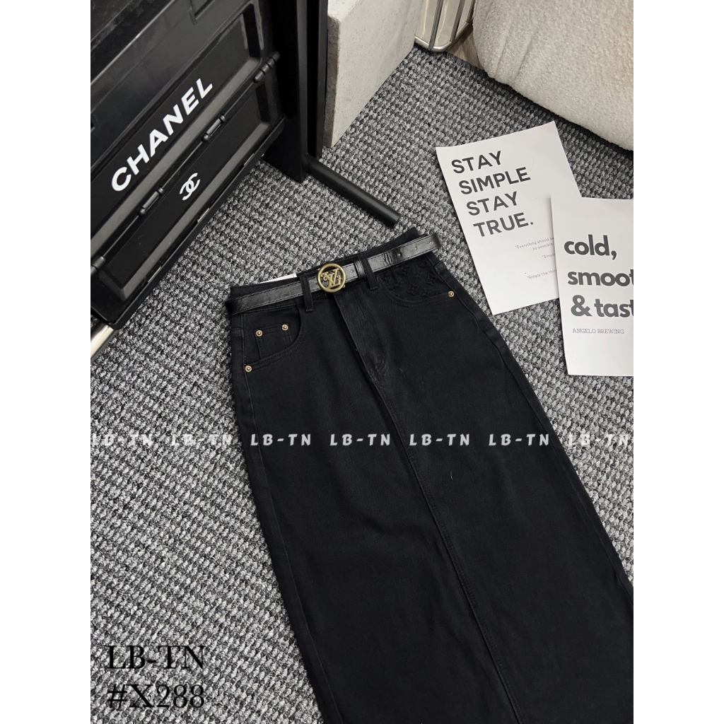 Chân váy jeans dài kèm đai LV hàng QCL1 - Anna.Store