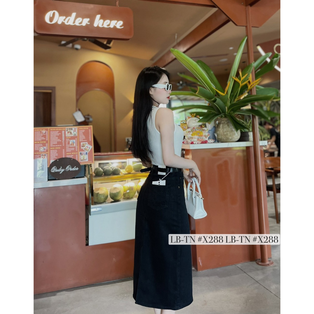 Chân váy jeans dài kèm đai LV hàng QCL1 - Anna.Store