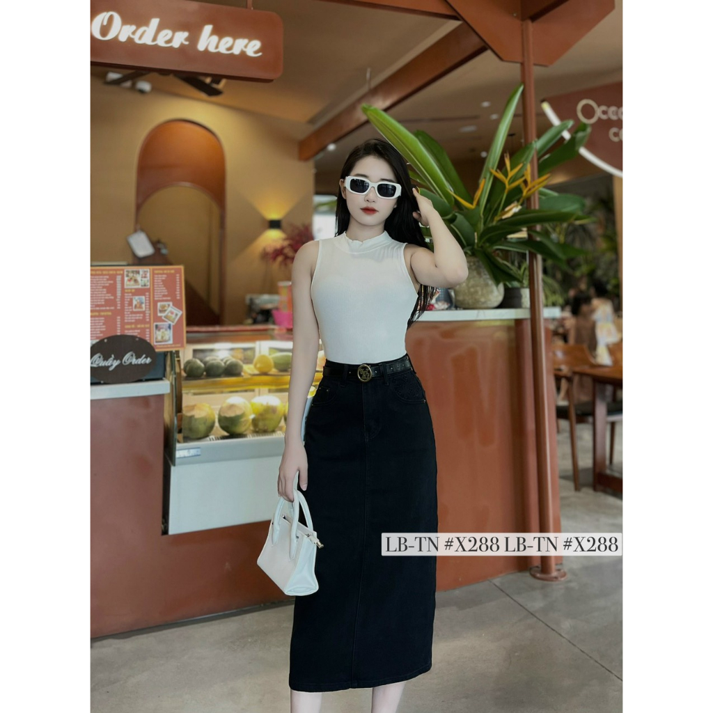 Chân váy jeans dài kèm đai LV hàng QCL1 - Anna.Store