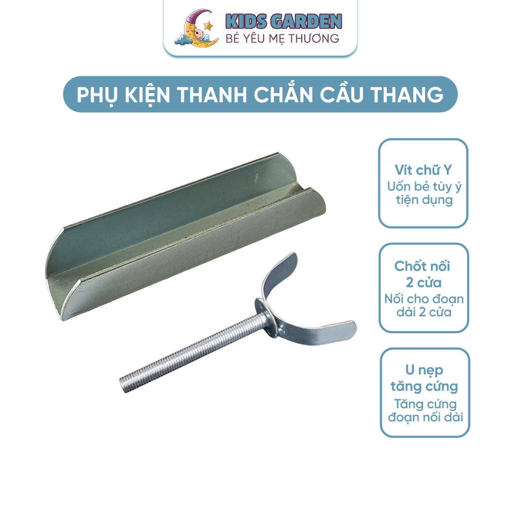 Phụ kiện thanh chắn cầu thang, Vít chữ Y, thanh nối chữ U cho trụ tròn, chốt nối 2 cửa an toàn cho bé