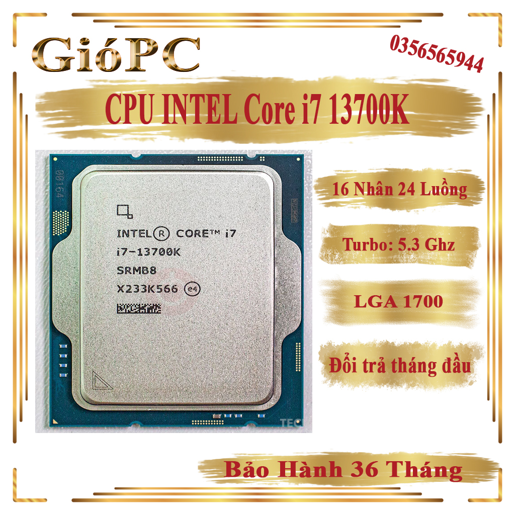 CPU bộ vi xử lý Intel Core i7 13700K / 3.4GHz Turbo 5.4GHz / 16 Nhân 24 Luồng / 30MB / LGA 1700