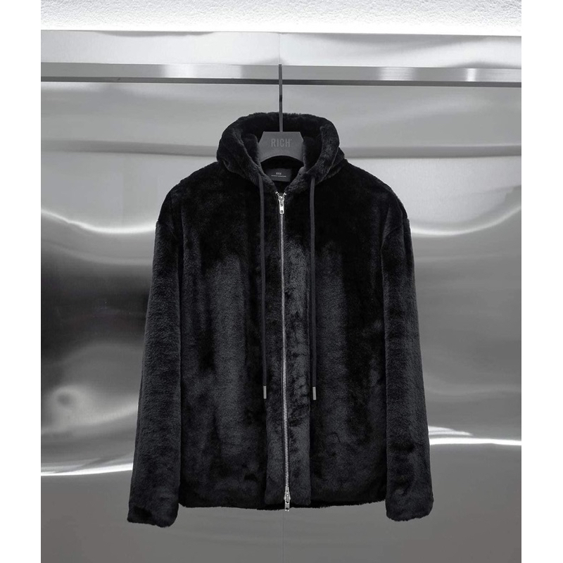 Áo khoác lông trơn đen nam nữ