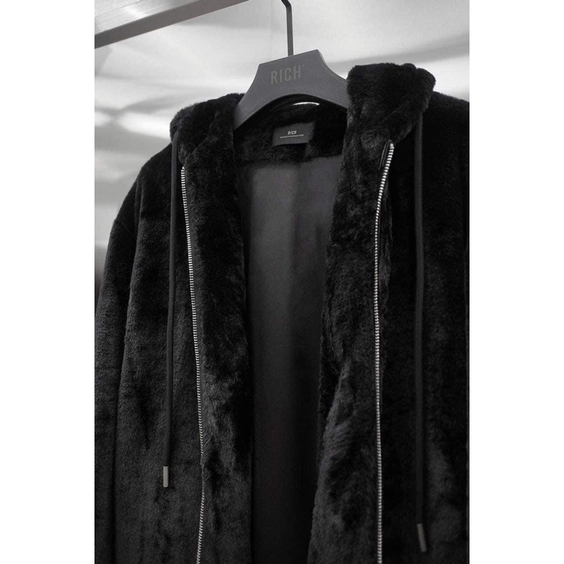 Áo khoác lông trơn đen nam nữ