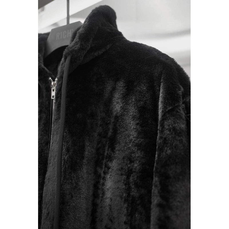Áo khoác lông trơn đen nam nữ
