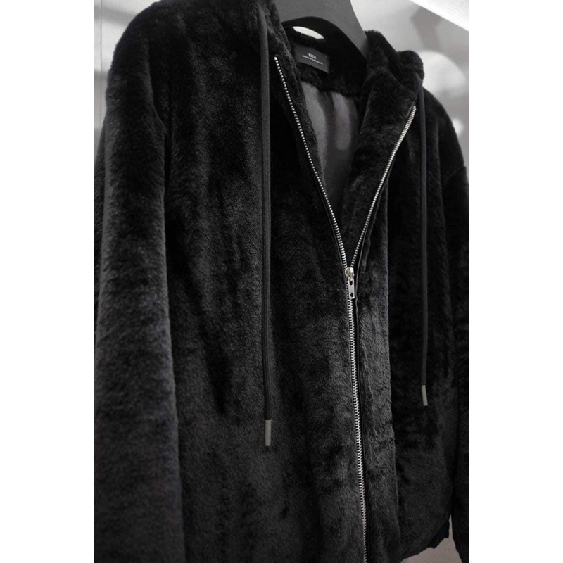 Áo khoác lông trơn đen nam nữ