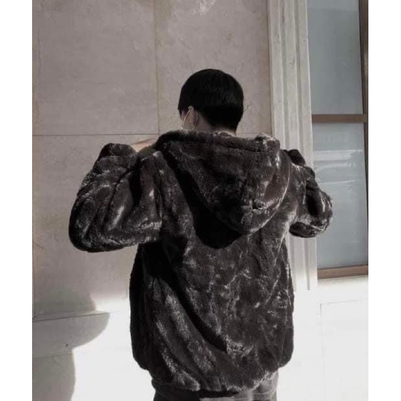 Áo khoác lông trơn đen nam nữ