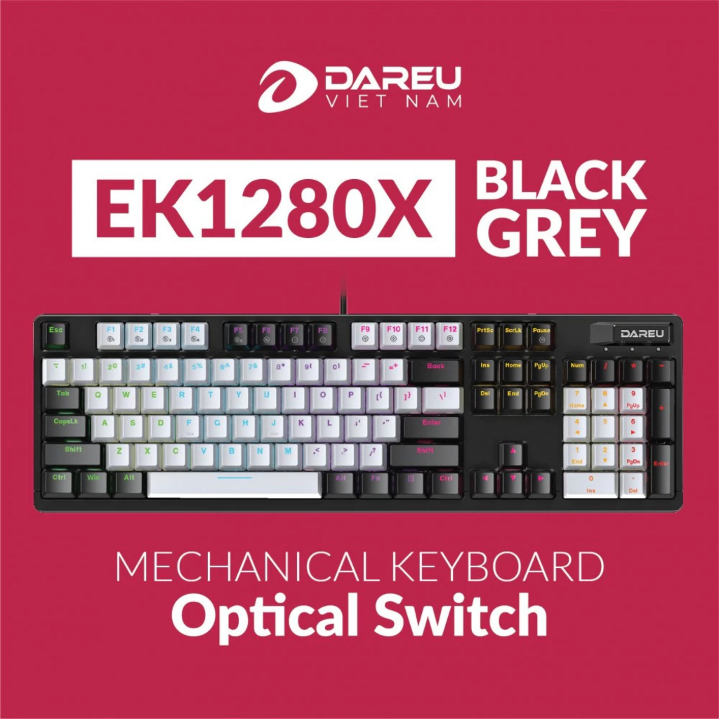 Bàn Phím Cơ Quang Học Dareu EK1280X - Black Grey - Đèn Led RGB - Keyca