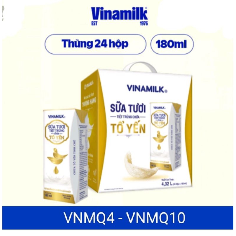 [Q4] Combo 2 thùng Sữa Tươi Tổ Yến Vinamilk hộp 180 ml DATE xa (24h/th)