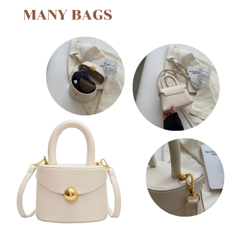 Túi xách nữ mini đeo chéo xách tay đựng vừa điện thoại Da trơn phong cách mới hình trụ Màu trắng size 12cm