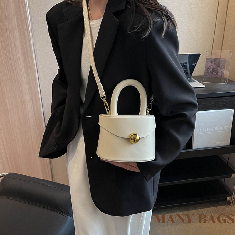 Túi xách nữ mini đeo chéo xách tay đựng vừa điện thoại Da trơn phong cách mới hình trụ Màu trắng size 12cm