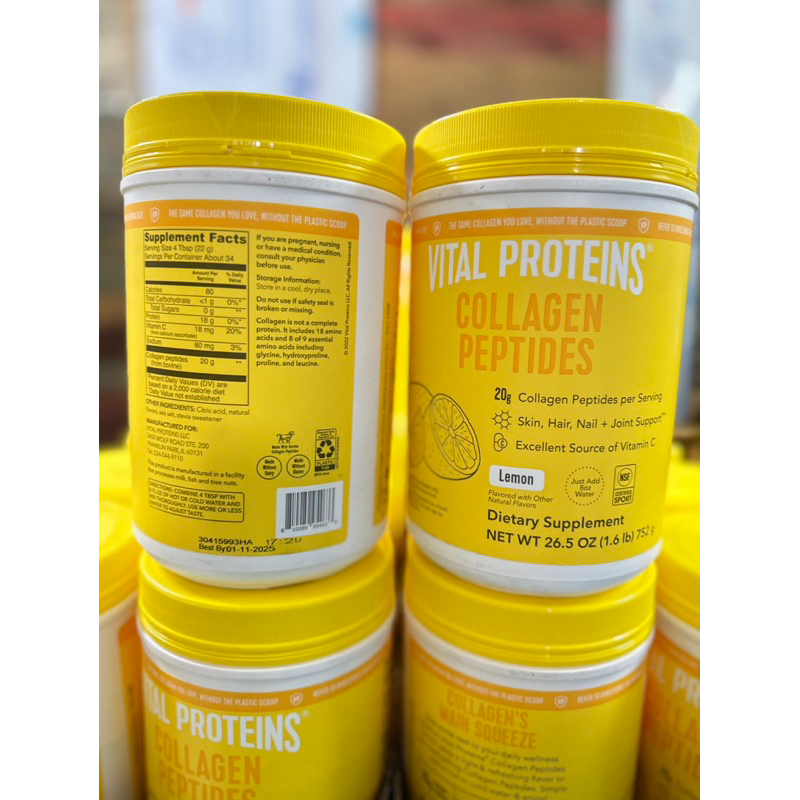 Bột  Vital Proteins Collagen Peptides Lemon 752g - Hàng Mỹ