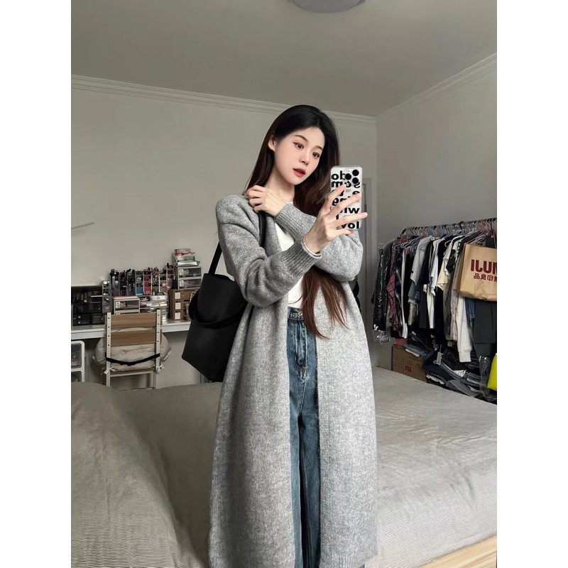 Áo Khoác Len Mỏng Mùa Thu Dáng Dài Áo Cardigan Dáng Dài Cho Nữ