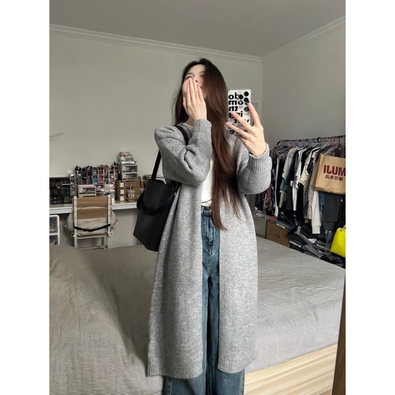 Áo Khoác Len Mỏng Mùa Thu Dáng Dài Áo Cardigan Dáng Dài Cho Nữ