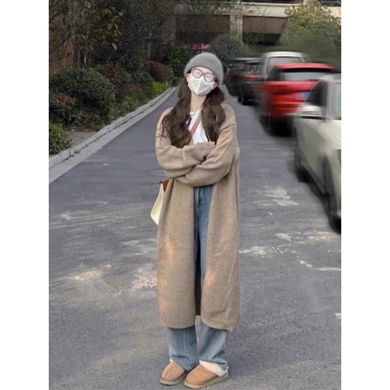 Áo Khoác Len Mỏng Mùa Thu Dáng Dài Áo Cardigan Dáng Dài Cho Nữ