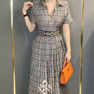Váy thiết kế lụa dập ly liền đai VS V193