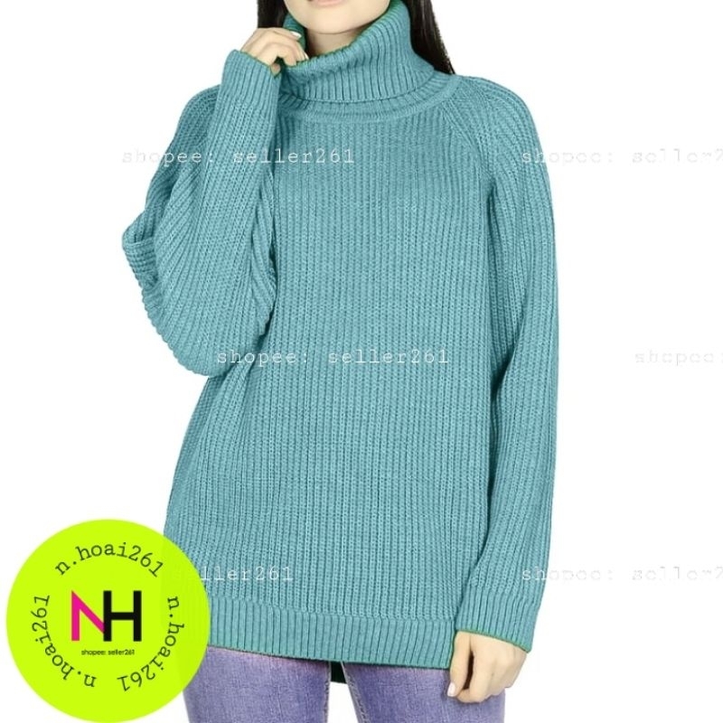 001 Áo khoác len vặn thừng, áo khoác len có nón, khoác len cổ lọ màu xanh dương nhạt, neon, áo len form rộng