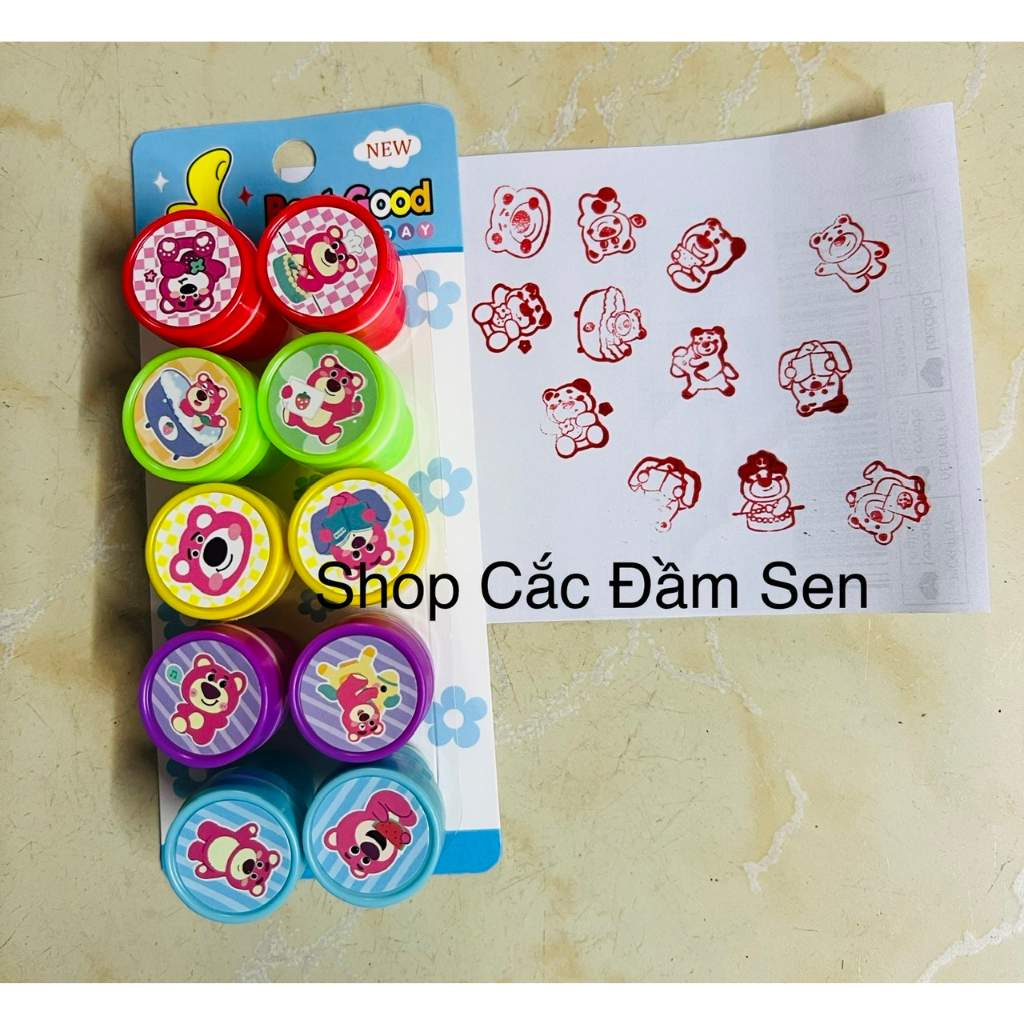 Hộp 10 con dấu Stampt hình gấu dâu