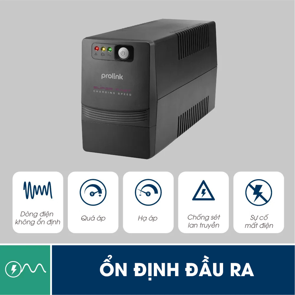 Bộ lưu điện UPS PROLiNK PRO700SFC  công suất 360W, sạc siêu nhanh, dùng cho PC, Wifi, Camera