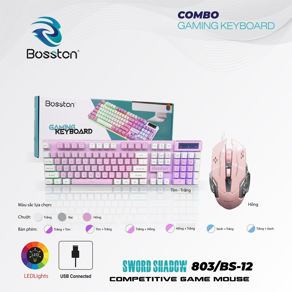 Combo Bàn phím giả cơ Bosston 803 và Chuột Gaming Bosston BS-12 Led đa màu - Nhất Tín Computer