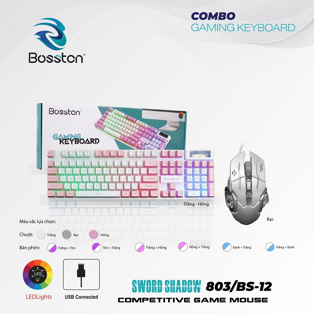 Combo Bàn phím giả cơ Bosston 803 và Chuột Gaming Bosston BS-12 Led đa màu - Nhất Tín Computer