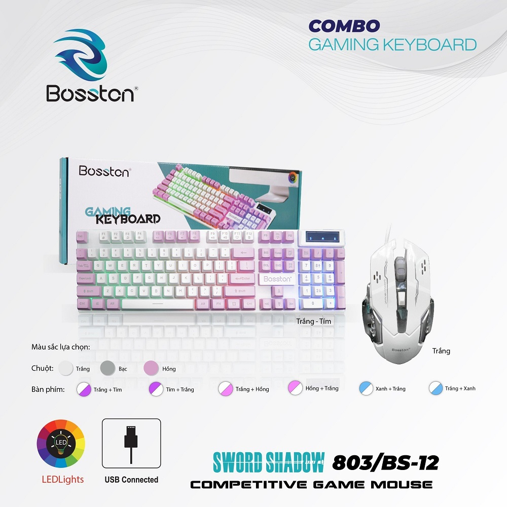 Combo Bàn phím giả cơ Bosston 803 và Chuột Gaming Bosston BS-12 Led đa màu - Nhất Tín Computer