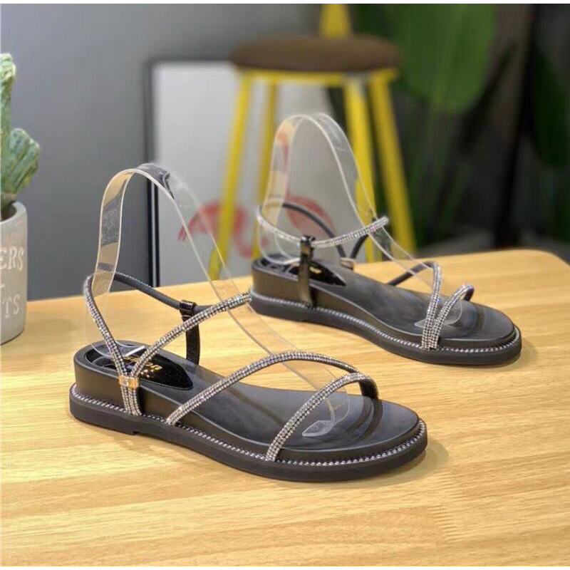 Lẻ 38.39 Dép sandal nữ quai phối đá hàng quảng châu