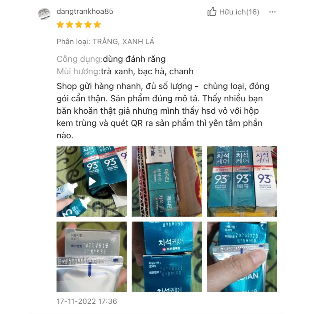 Kem đánh răng Hàn Quốc trắng răng MEDIAN DENTAL IQ 93% tuýp 120g