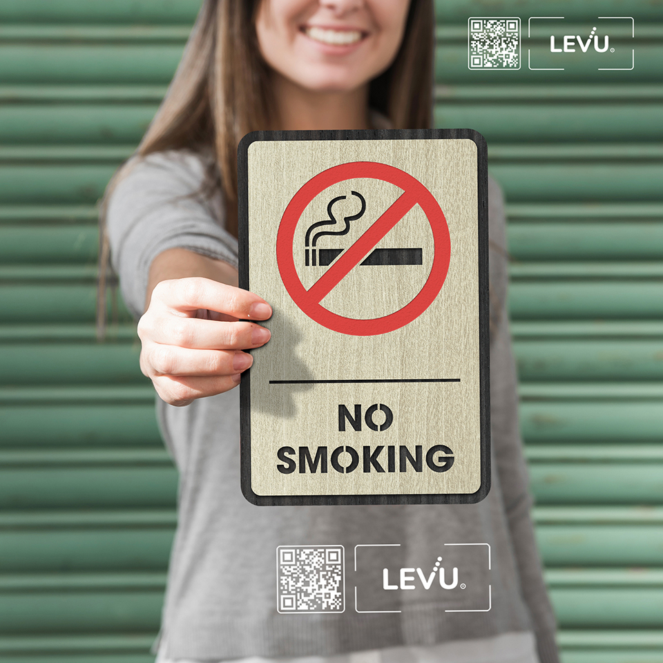 Bảng no smoking, biển báo khu vực không hút thuốc bằng gỗ trang trí LEVU-BG05