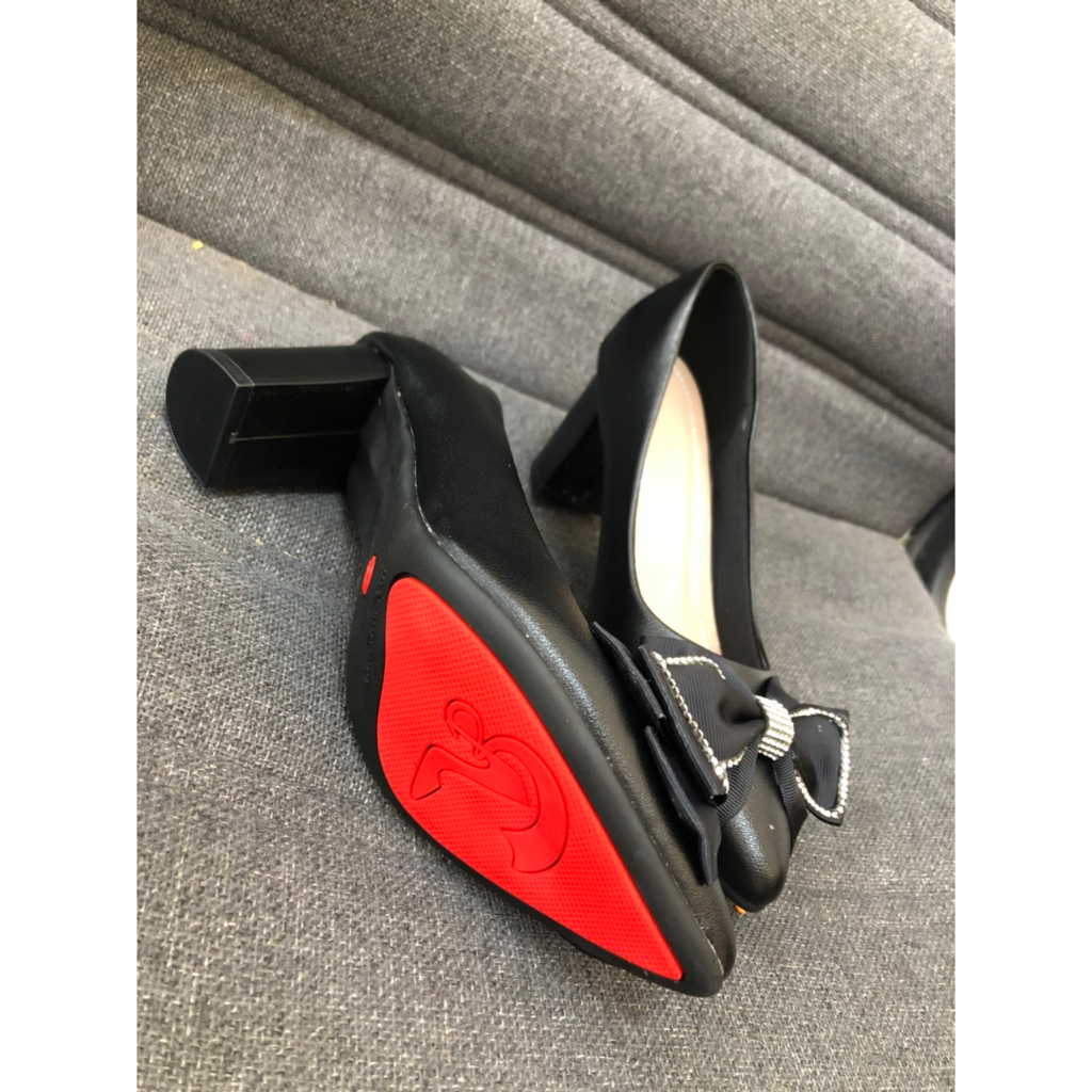 Giày cao gót nữ 5cm mũi nhọn có nơ lụa kiểu dáng tiểu thư đế cao su non mềm êm chân