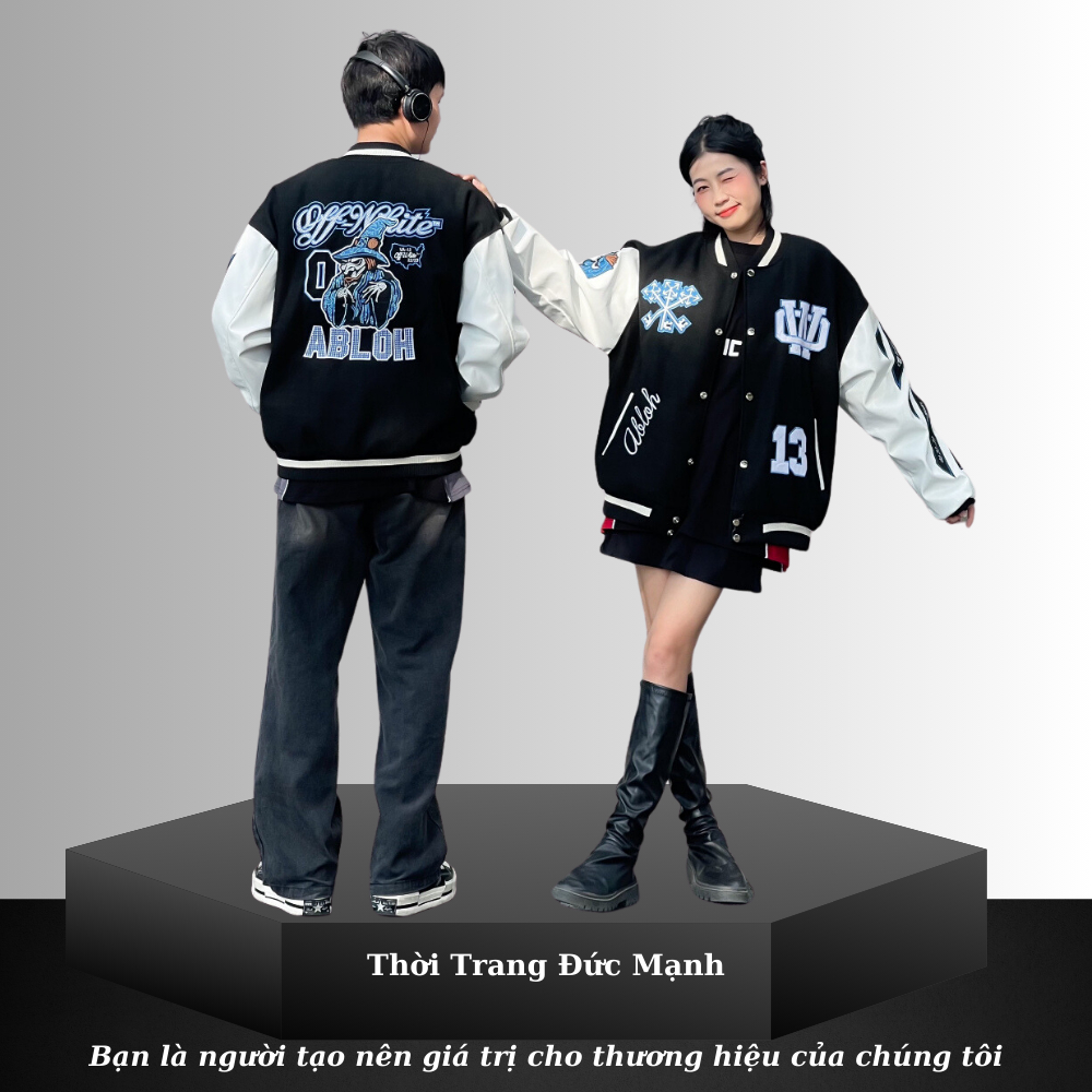 Áo Khoác bomber cả nam và nữ off white Ac Milan Varsity Jacket Áo bomber jacket hot trend Đức Mạnh - AKB01